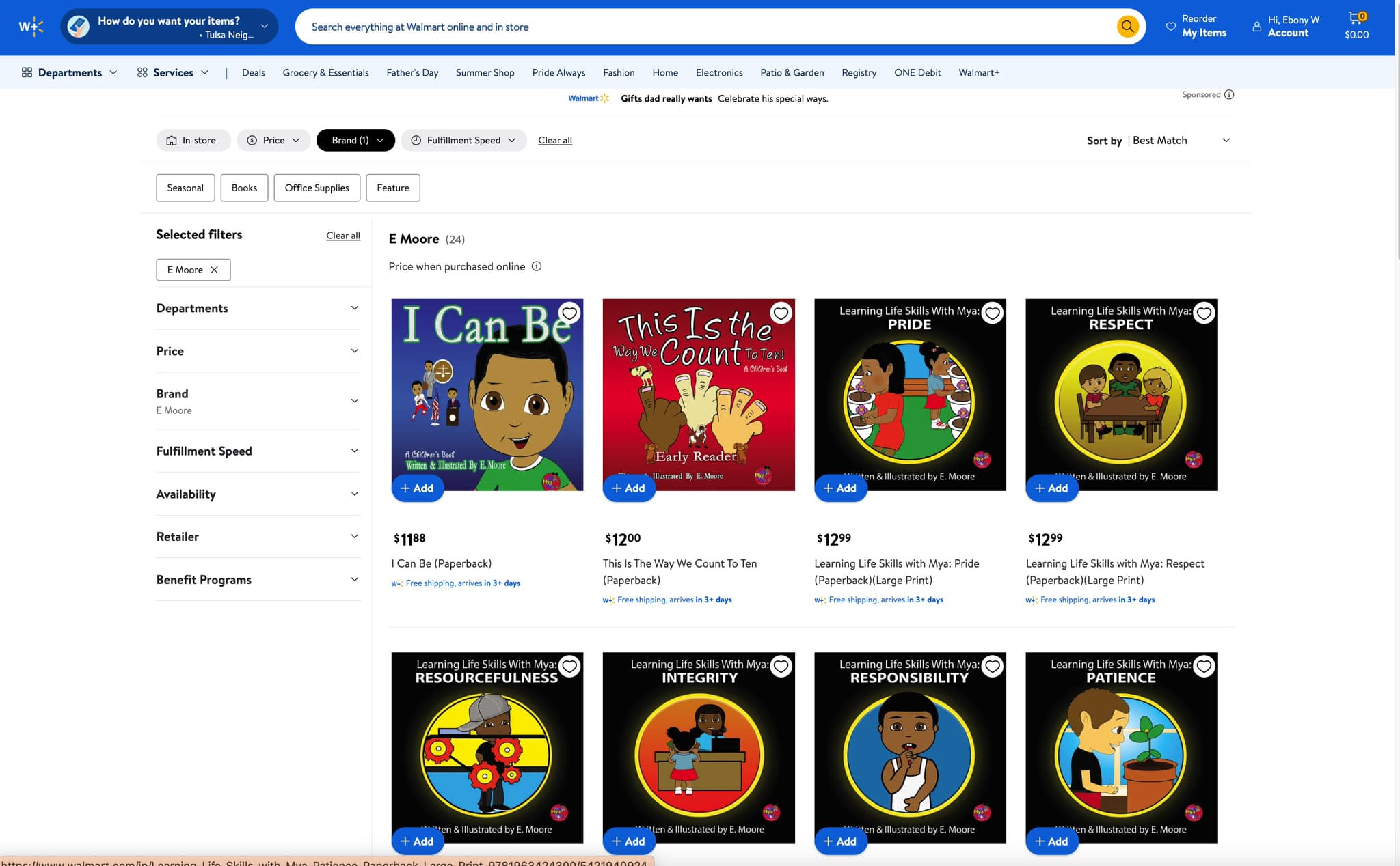 E Moore books available at Walmart